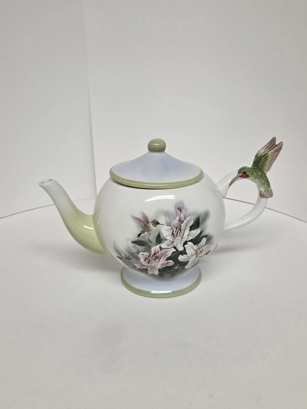 Lena Liu Hummingbird & Lilies Teleflora Ceramic Teapot Floral Bird